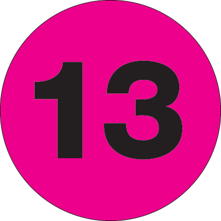 1" Circle - "13" (Fluorescent Pink) Number Labels