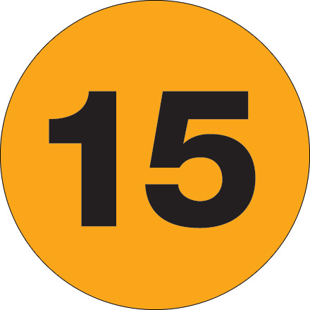 3" Circle - "15" (Fluorescent Orange) Number Labels